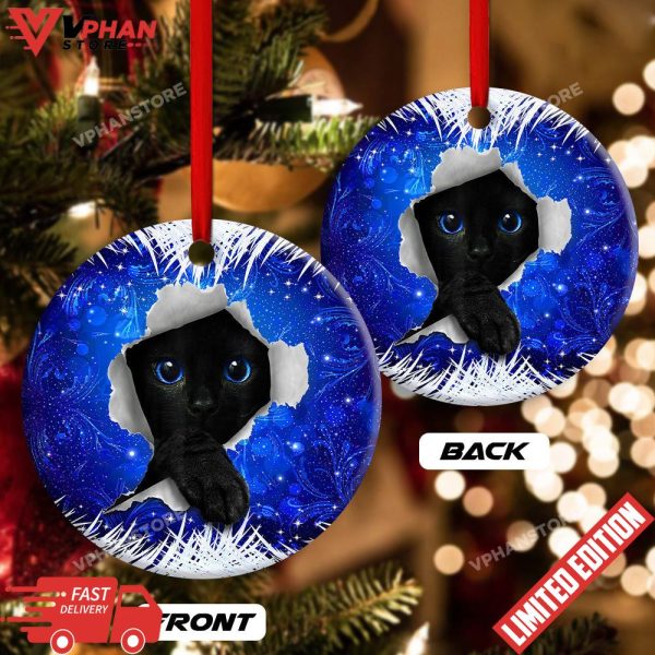 Christmas Black Cat Xmas Decor Tree Hanging Round Ornament