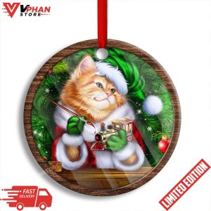 Christmas Cat Cute Kitten Meowy Xmas Round Ornament 1