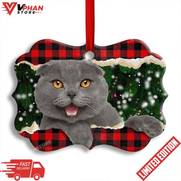 Christmas Cat Happy Meowy Xmas Horizontal Ornament