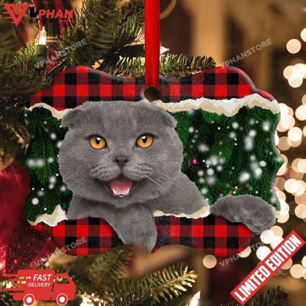 Christmas Cat Happy Meowy Xmas Horizontal Ornament