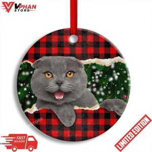 Christmas Cat Happy Meowy Xmas Round Ornament 1