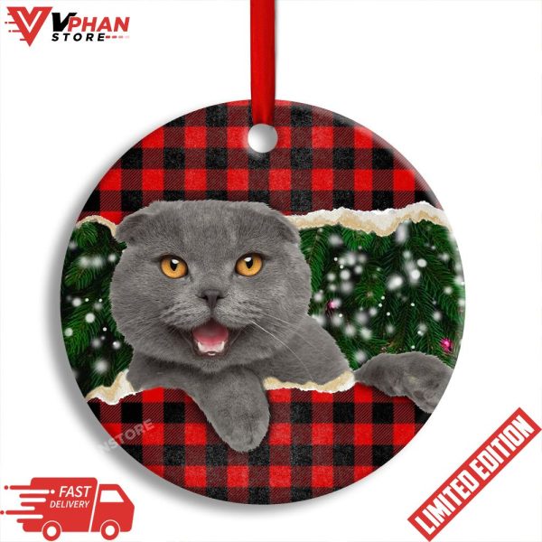 Christmas Cat Happy Meowy Xmas Round Ornament