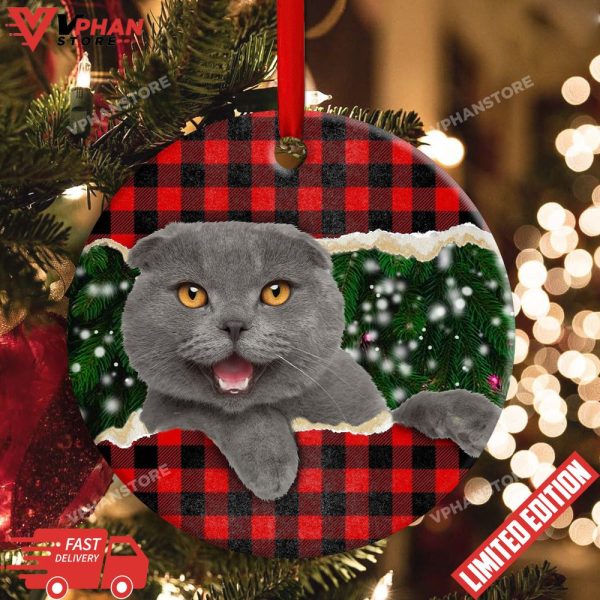 Christmas Cat Happy Meowy Xmas Round Ornament