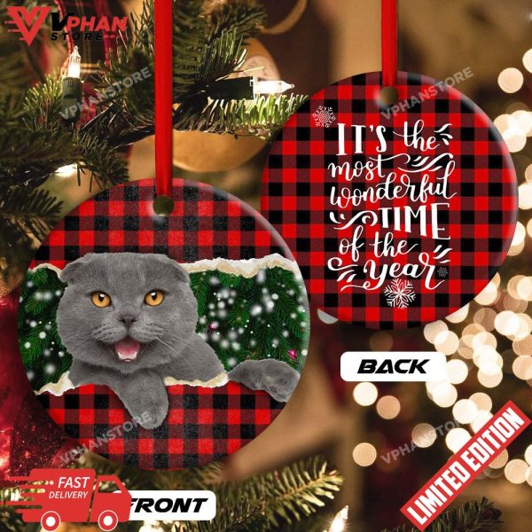 Christmas Cat Happy Meowy Xmas Round Ornament