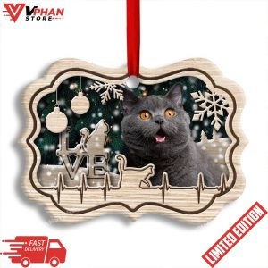 Christmas Cat Lover Heart Beat Horizontal Ornament 1