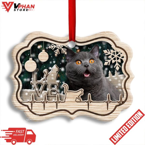 Christmas Cat Lover Heart Beat Horizontal Ornament