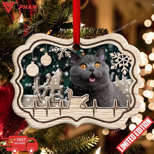 Christmas Cat Lover Heart Beat Horizontal Ornament