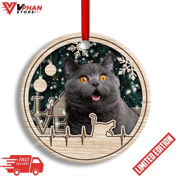 Christmas Cat Lover Heart Beat Round Ornament