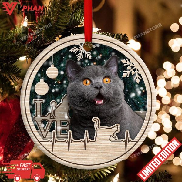 Christmas Cat Lover Heart Beat Round Ornament