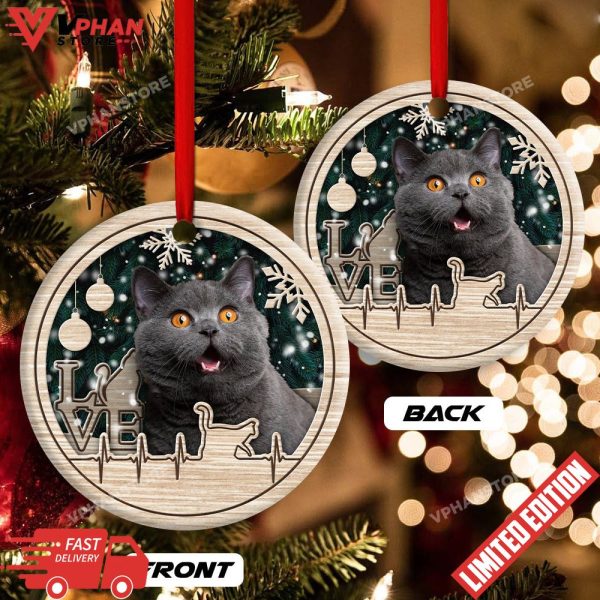 Christmas Cat Lover Heart Beat Round Ornament