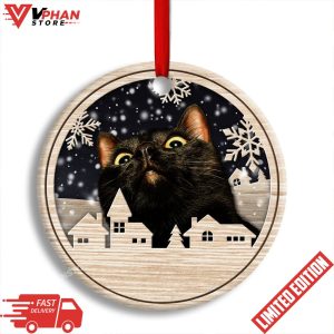 Christmas Cat Meow Xmas Winter Cats Cat Lovers Round Ornament 1