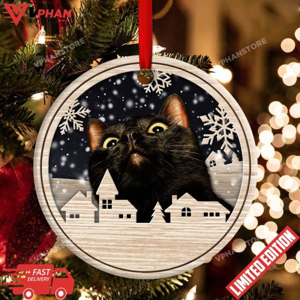 Christmas Cat Meow Xmas Winter Cats Cat Lovers Round Ornament