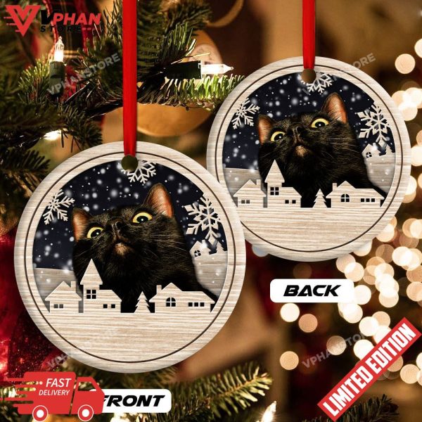 Christmas Cat Meow Xmas Winter Cats Cat Lovers Round Ornament