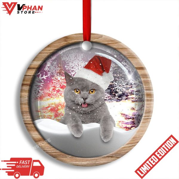 Christmas Cat Snowy Day Round Christmas Ornament