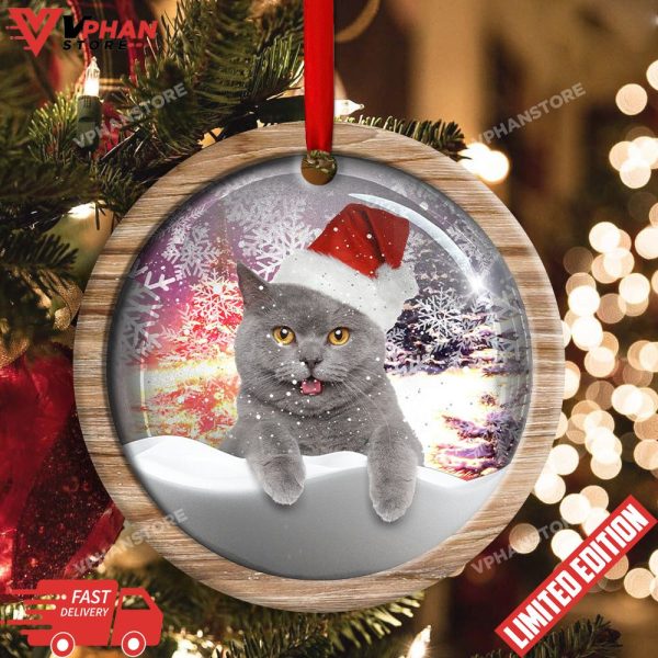 Christmas Cat Snowy Day Round Christmas Ornament