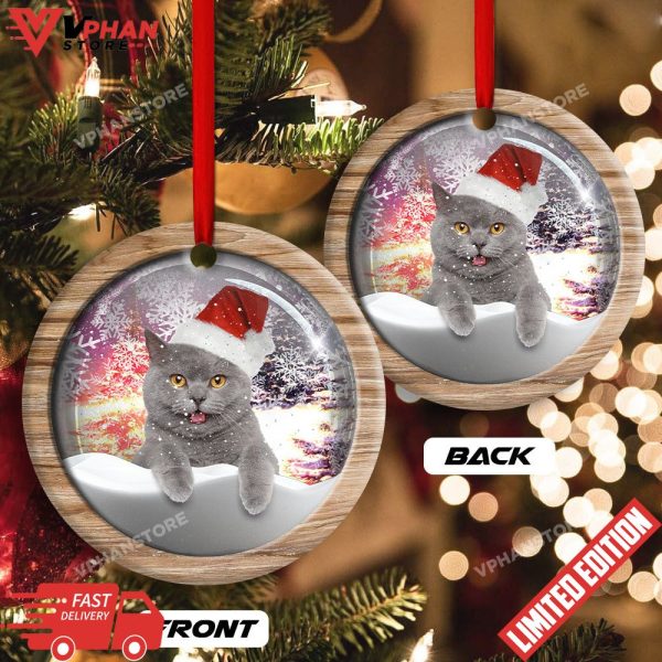 Christmas Cat Snowy Day Round Christmas Ornament