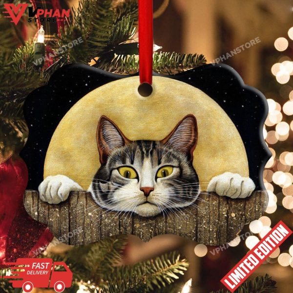 Christmas Cat With Moon Lover Cutie Horizontal Ornament