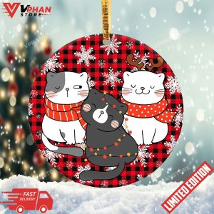 Christmas Funny Cats Round Ornament 1