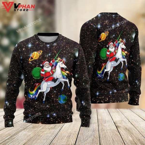 Christmas Santa Riding Unicorn Ugly Sweater