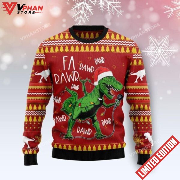 Christmas Singing Dinosaur Cute Gift Ugly Sweater