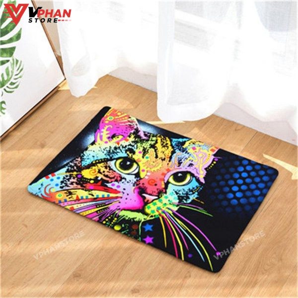 Colorful Graffiti Cat Easy Clean Welcome DoorMat