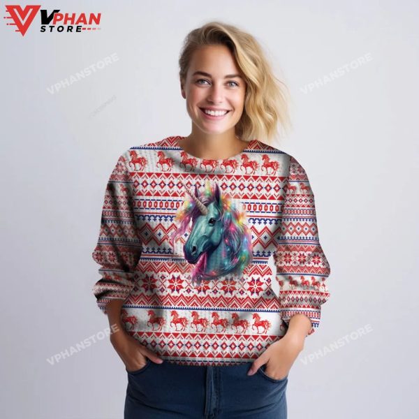 Colorful Unicorn Christmas Pattern Ugly Sweater