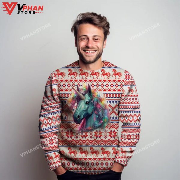 Colorful Unicorn Christmas Pattern Ugly Sweater