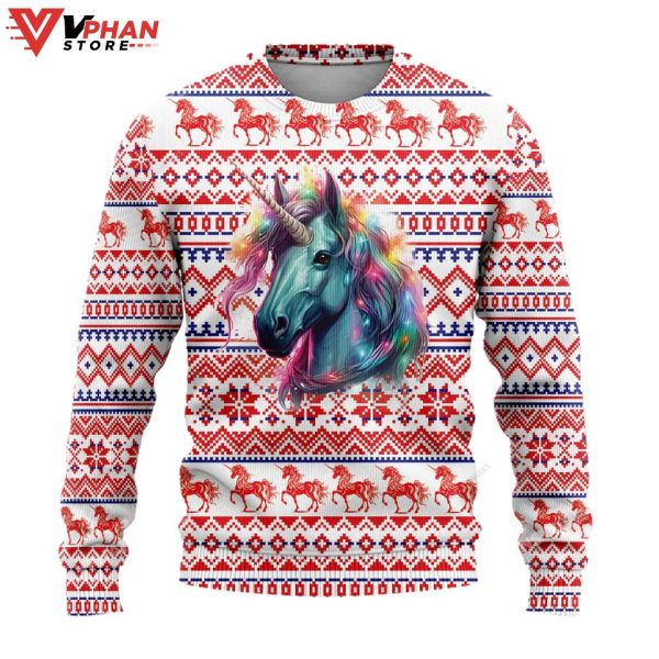 Colorful Unicorn Christmas Pattern Ugly Sweater