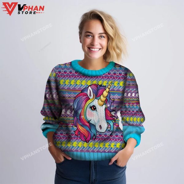 Colorful Unicorn Xmas Holiday Ugly Sweater