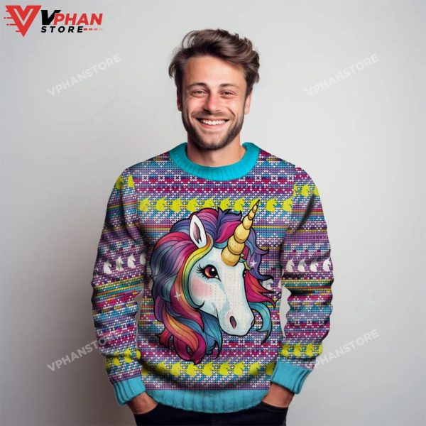 Colorful Unicorn Xmas Holiday Ugly Sweater