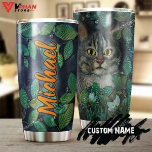 Cool Cat Green Plants Personalized Tumbler 1