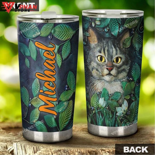 Cool Cat Green Plants Personalized Tumbler