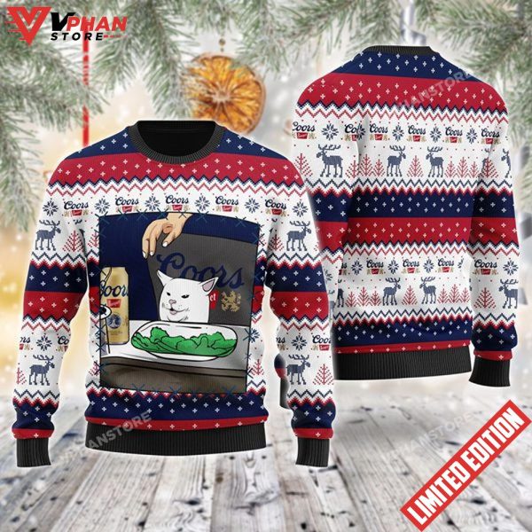 Coors Banquet Cat Meme Ugly Sweater