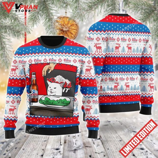 Coors Light Cat Meme Christmas Ugly Sweater