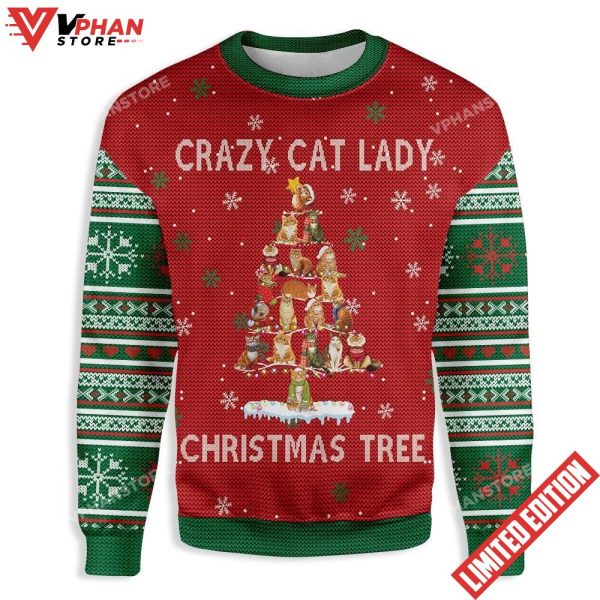 Crazy Cat Lady Tree Ugly Christmas Sweater