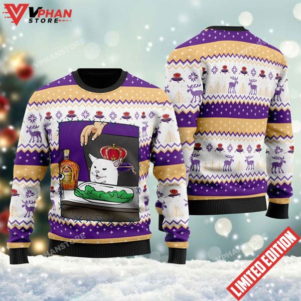 Crown Royal Cat Meme Christmas Ugly Sweater