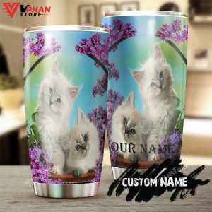 Cute Cat With Purple Flowers Personalized Tumbler 1