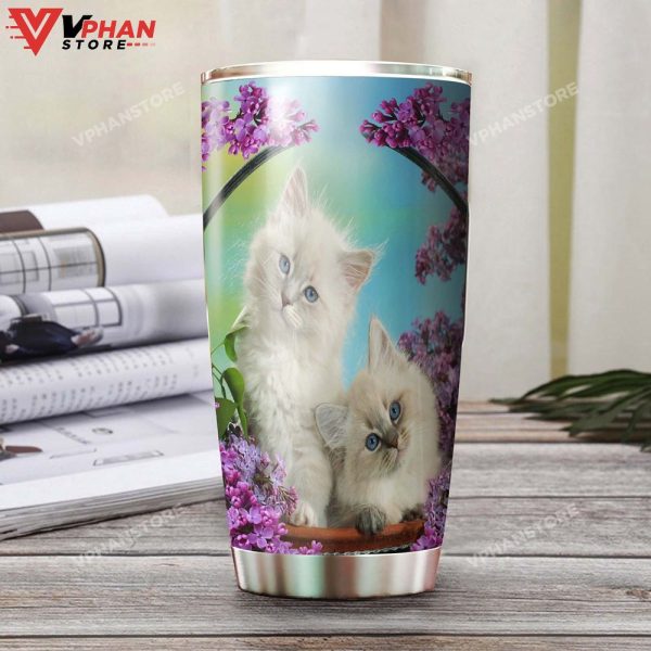 Cute Cat With Purple Flowers Personalized Tumbler