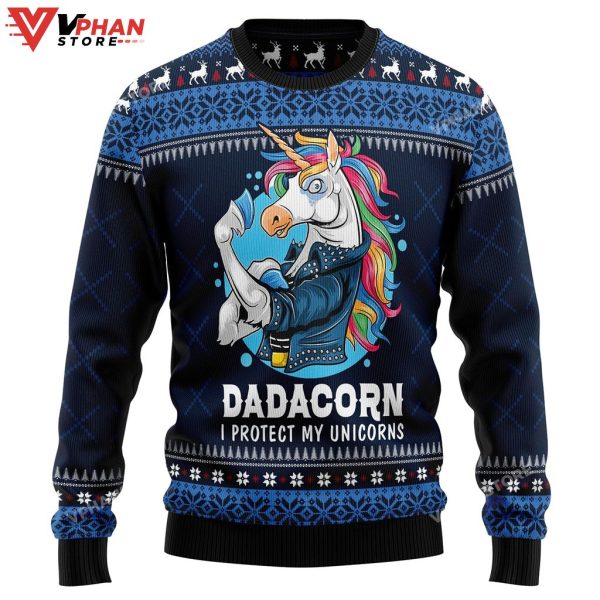 Dadacorn Protector Of My Unicorns Ugly Christmas Sweater