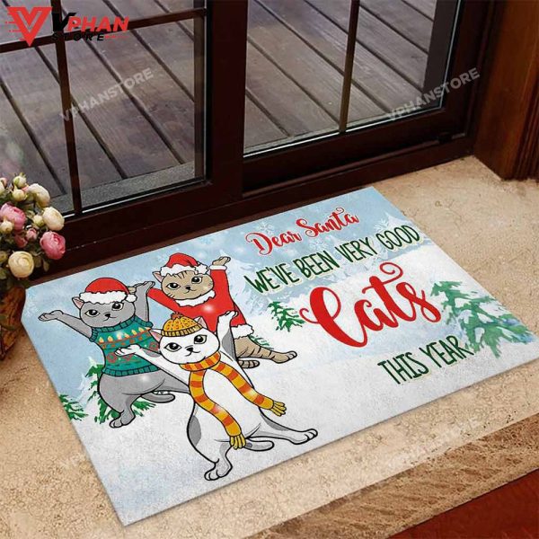 Dear Santa Cat Christmas DoorMat