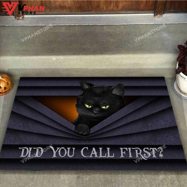 Did You Call First Black Cat DoorMat