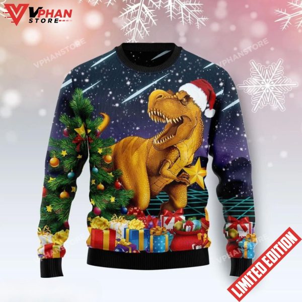 Dinosaur With Gift Boxes Full Print Christmas Sweater