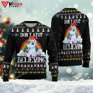 Dont Stop Believing Unicorn Ugly Christmas Sweater 1