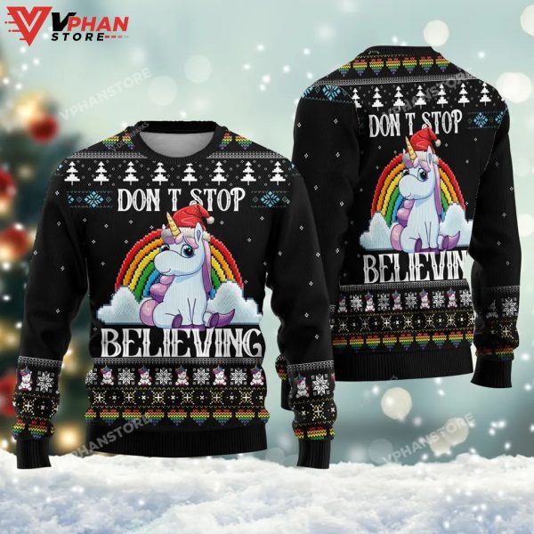 Dont Stop Believing Unicorn Ugly Christmas Sweater