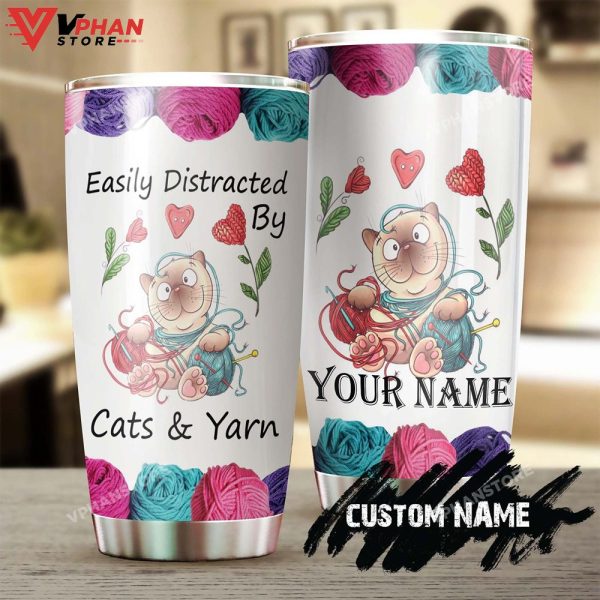 Easily Distracted By Cats And Yarn Personalized Tumbler