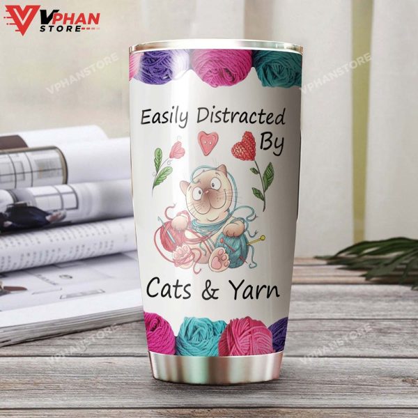 Easily Distracted By Cats And Yarn Personalized Tumbler