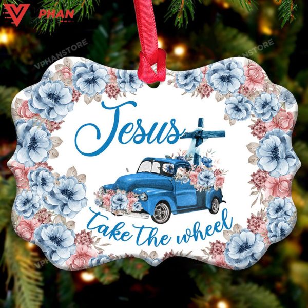 Faith Old Truck Jesus Take The Wheel Metal Ornament