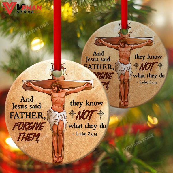 Father Forgive Them Unique Cross And Jesus Ornament, Christian Christmas Ornaments