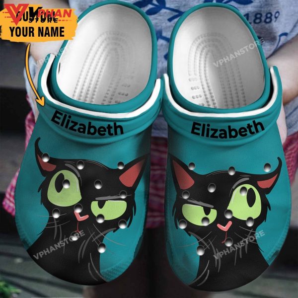 Funny Face Of Black Cat Personalized Clogs Shoes