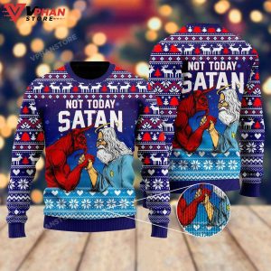 Funny Jesus Not Today Satan Ugly Christmas Sweater 1